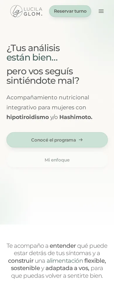 La web de Lucila Glom en el celular